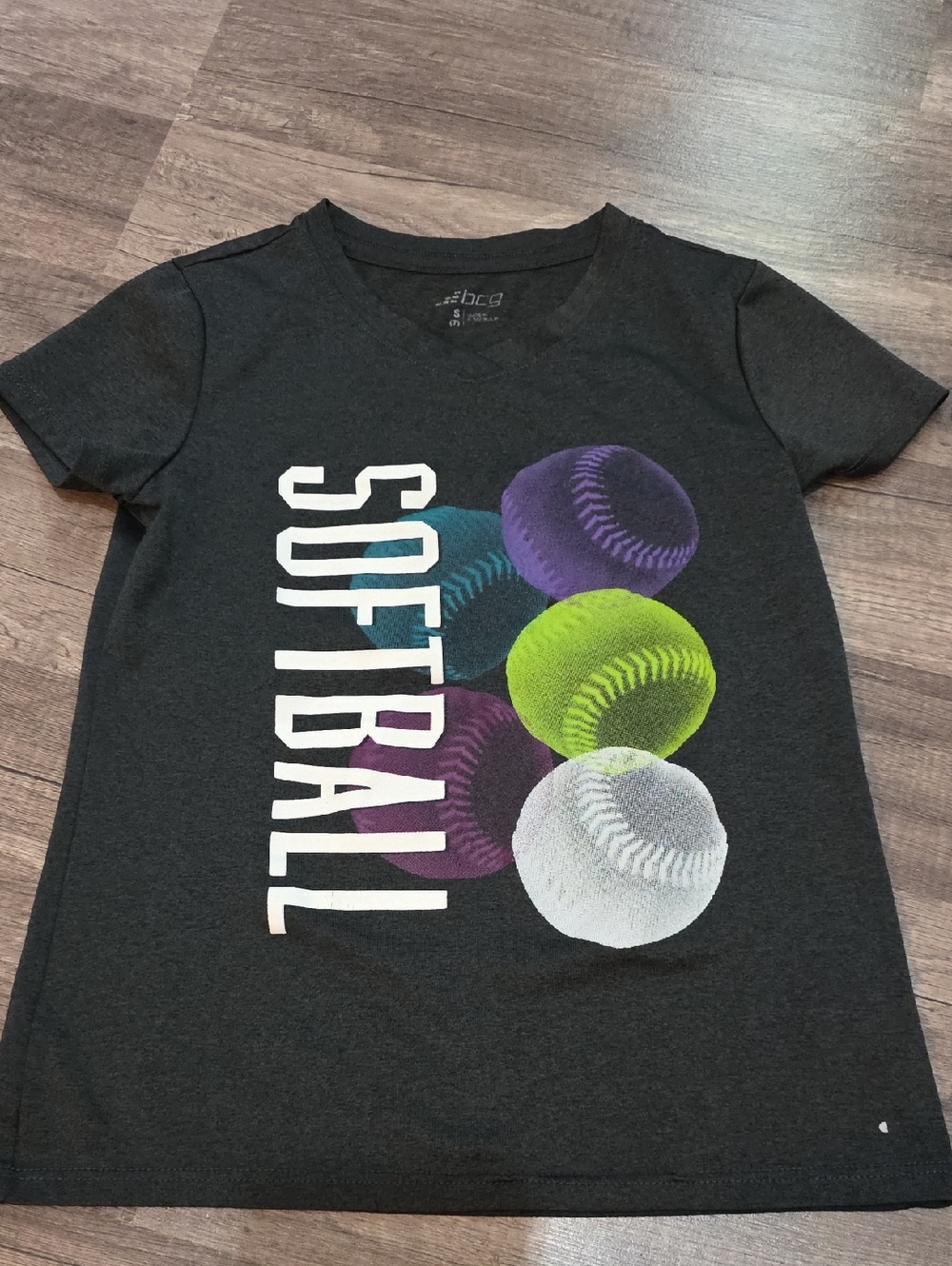 bcg Dark Gray Softball Graphic Tee with Purple, Green & White Balls